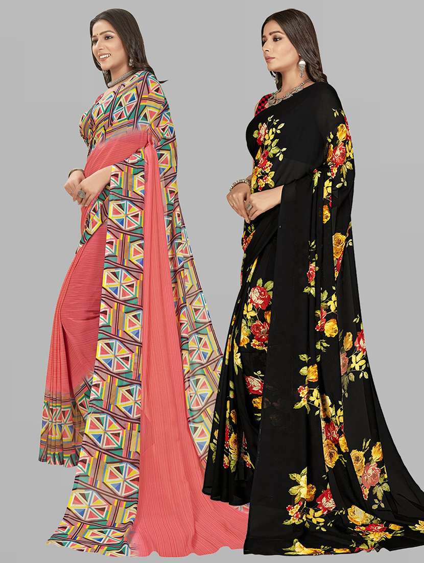 pack of 2 printed casual wear sarees with blouse - 21406893 -  Standard Image - 1