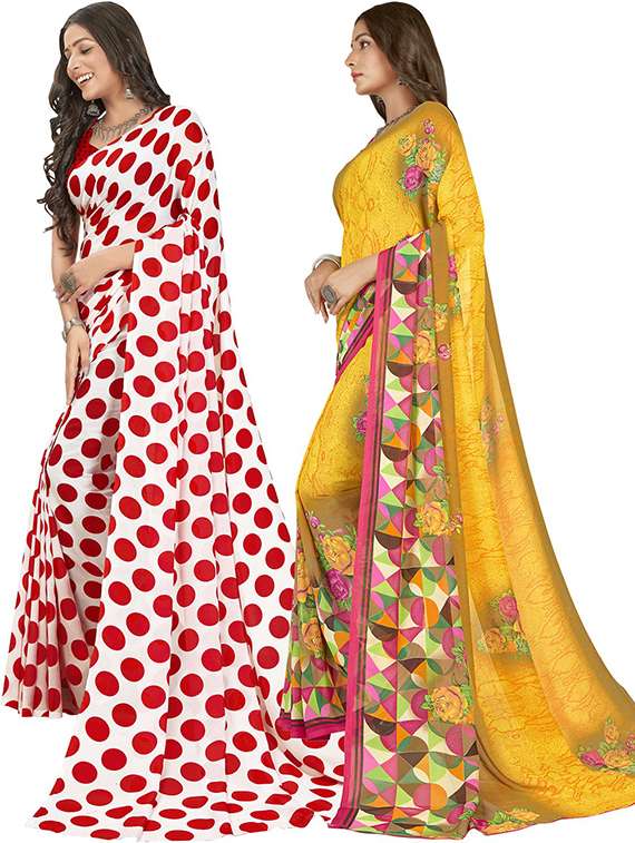 pack of 2 printed casual wear sarees with blouse - 21406906 -  Standard Image - 1