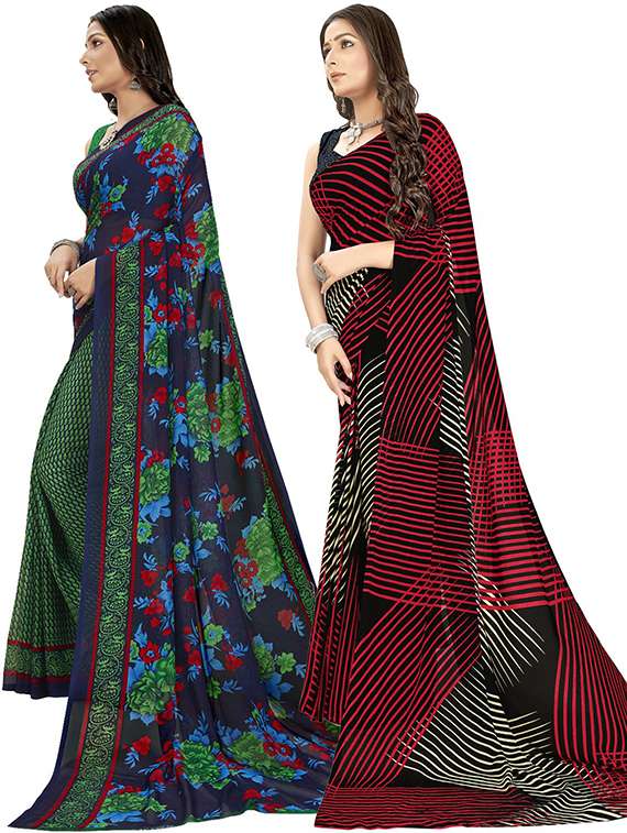 pack of 2 printed casual wear sarees with blouse - 21406945 -  Standard Image - 1