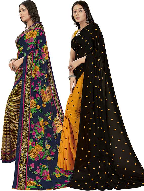 pack of 2 printed casual wear sarees with blouse - 21406954 -  Standard Image - 1