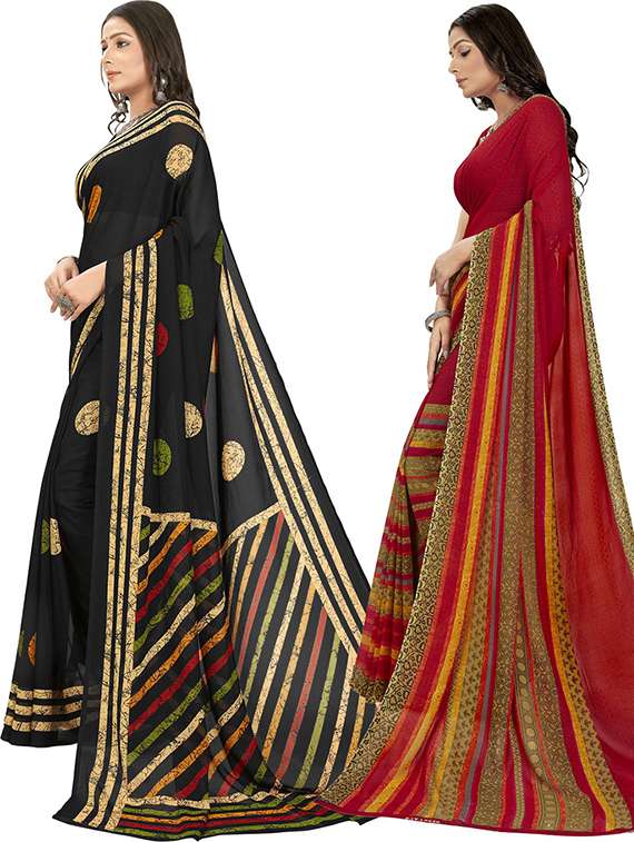 pack of 2 printed casual wear sarees with blouse - 21406969 -  Standard Image - 1