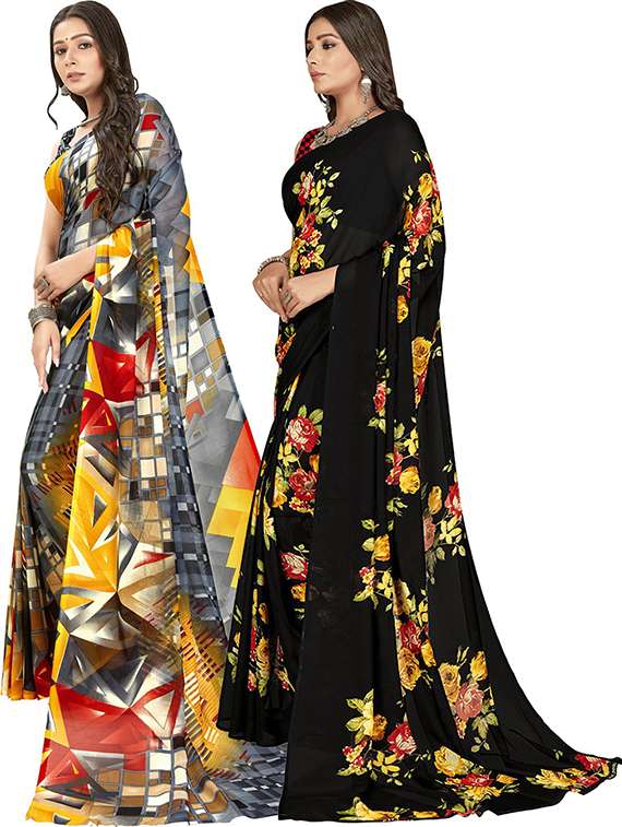 pack of 2 printed casual wear sarees with blouse - 21407010 -  Standard Image - 1