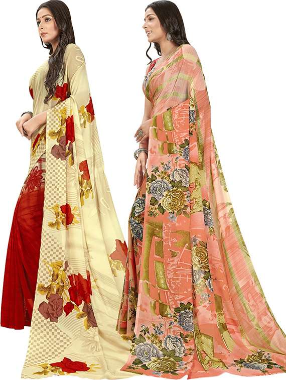 women combo pack of 2 printed saree with blouse - 21407016 -  Standard Image - 1