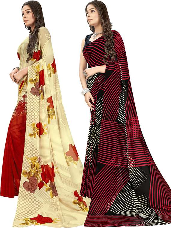pack of 2 printed casual wear sarees with blouse - 21407017 -  Standard Image - 1
