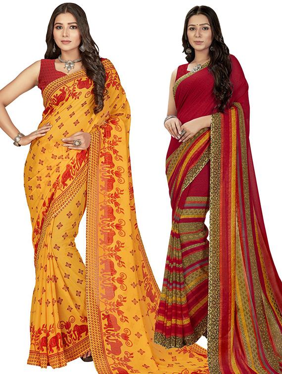 pack of 2 printed casual wear sarees with blouse - 21407063 -  Zoom Image - 0