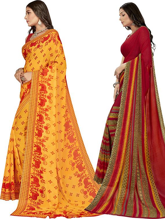 pack of 2 printed casual wear sarees with blouse - 21407063 -  Standard Image - 1