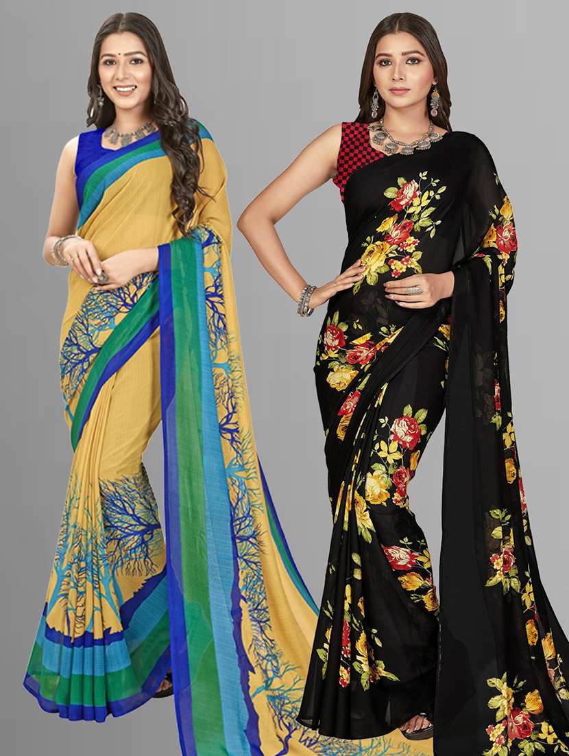 pack of 2 printed casual wear sarees with blouse