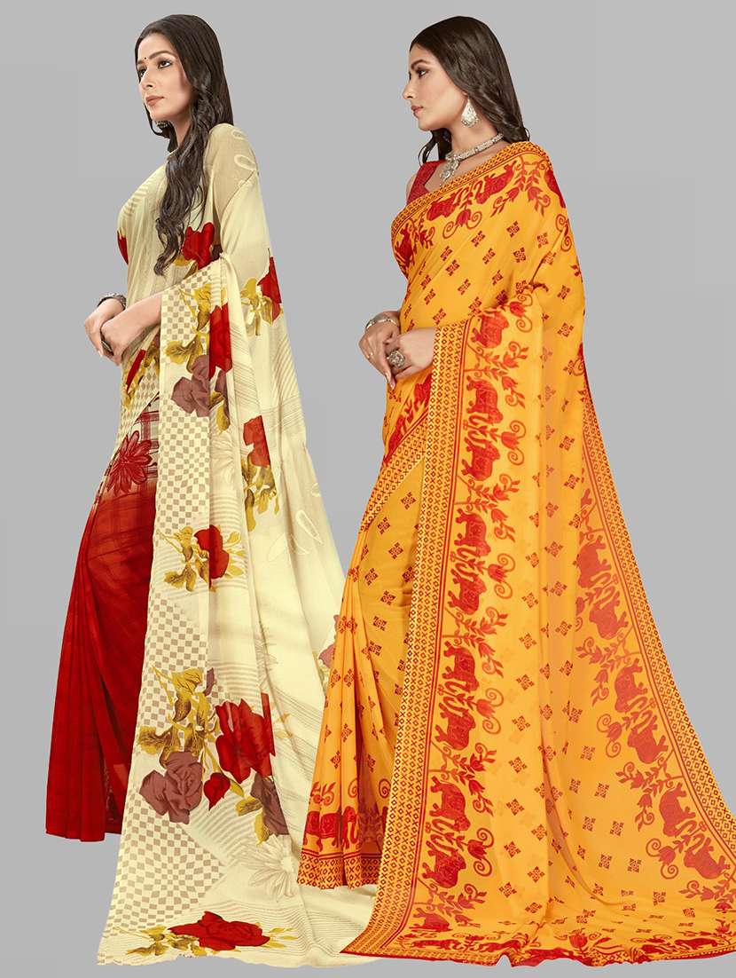 pack of 2 printed casual wear sarees with blouse - 21407085 -  Standard Image - 1