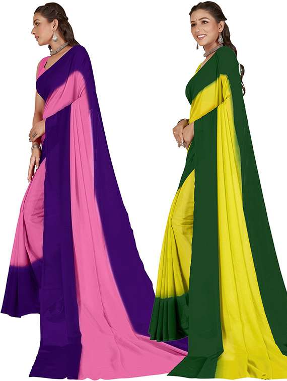 women pack of 2 color block saree with blouse - 21407086 -  Standard Image - 1