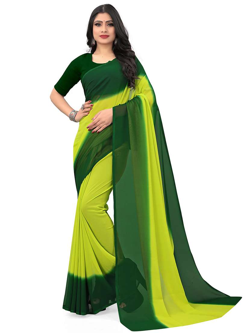 women green solid georgette saree with blouse
