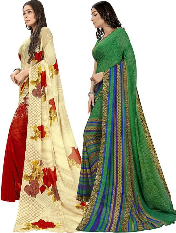 pack of 2 printed casual wear sarees with blouse - 21407303 -  Standard Image - 1