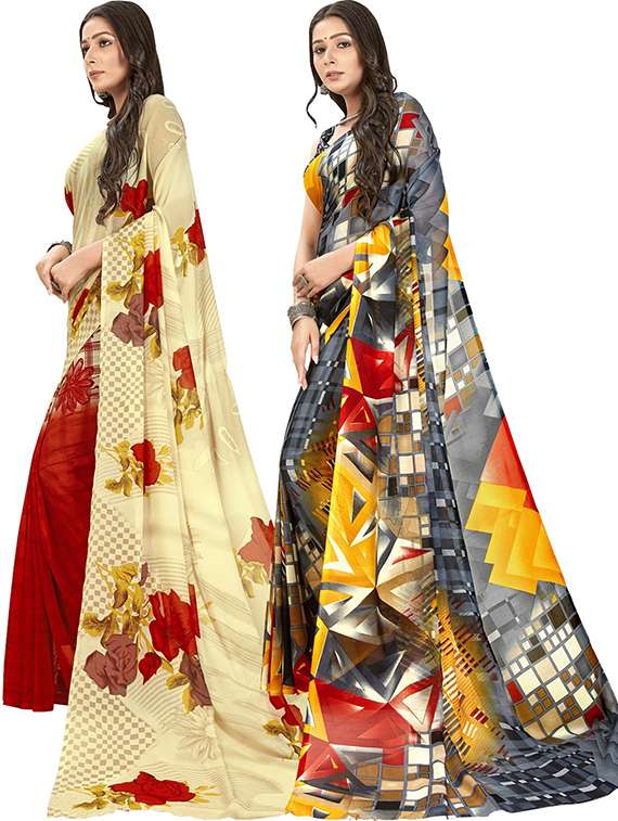pack of 2 printed casual wear sarees with blouse - 21407309 -  Standard Image - 1