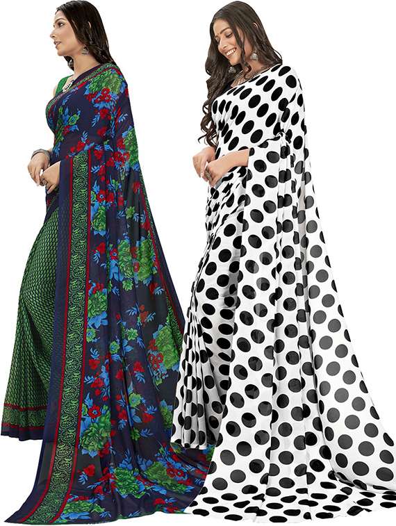 pack of 2 printed casual wear sarees with blouse - 21407313 -  Standard Image - 1