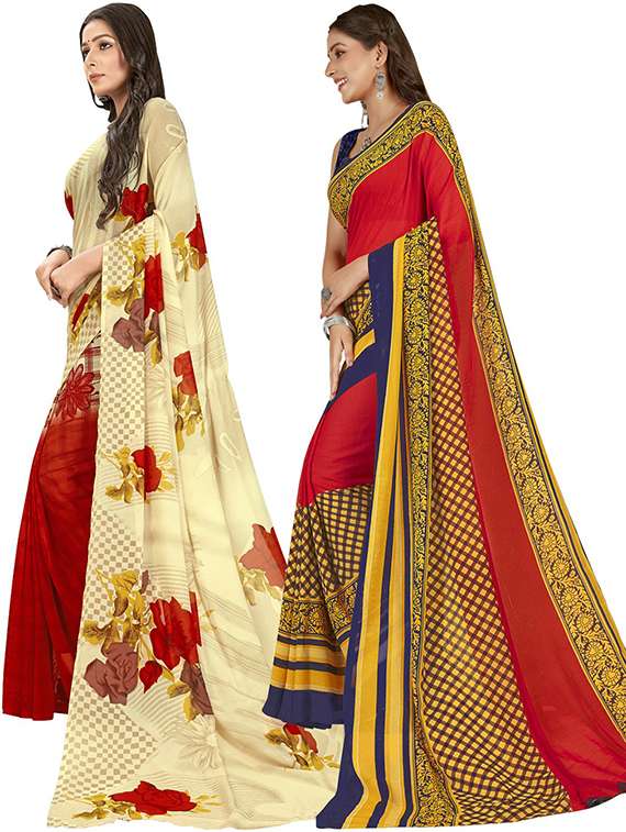 pack of 2 casual wear combo sarees with blouse - 21407317 -  Standard Image - 1
