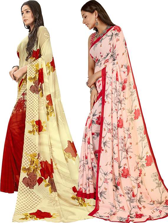 pack of 2 printed casual wear sarees with blouse - 21407318 -  Standard Image - 1