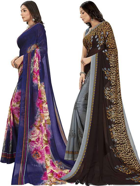 pack of 2 printed casual wear sarees with blouse - 21407320 - Standard Image - 1