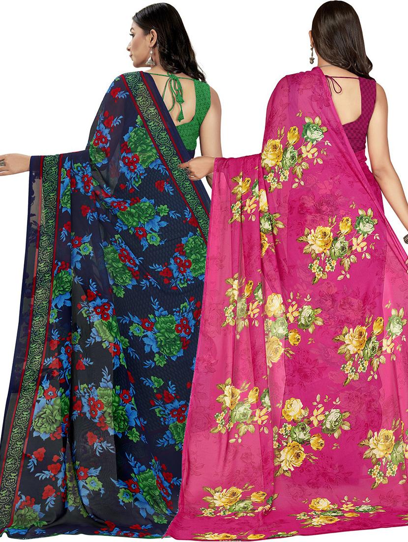 pack of 2 multi colored combo saree with blouse - 21407461 - Standard Image - 1