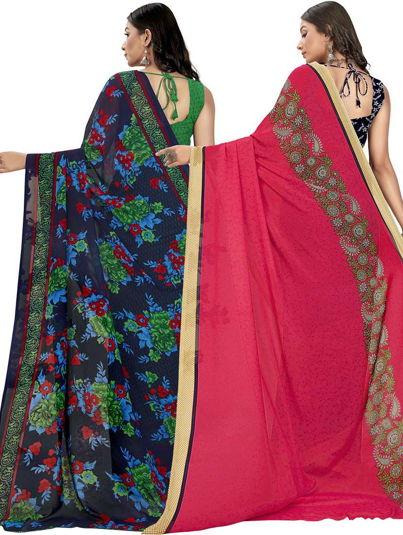 pack of 2 multi colored combo saree with blouse - 21407462 -  Standard Image - 1
