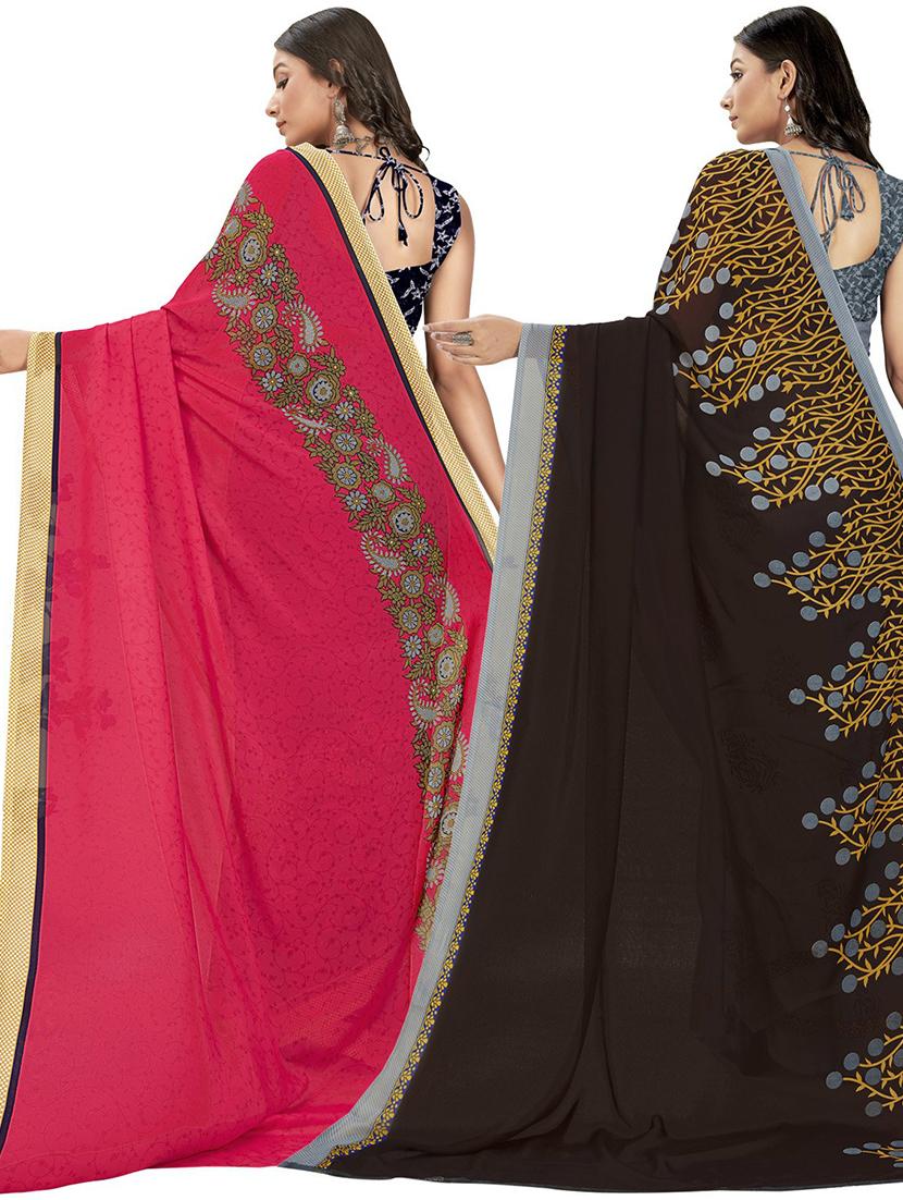 women pack of 2 printed saree with blouse - 21407483 - Standard Image - 1