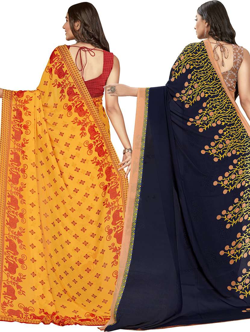 women pack of 2 printed saree with blouse - 21407490 -  Standard Image - 1