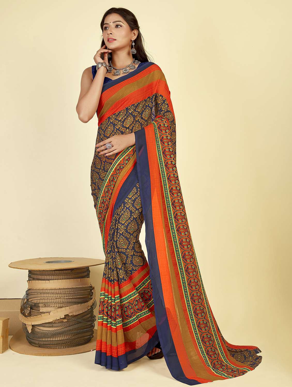women printed saree with blouse
