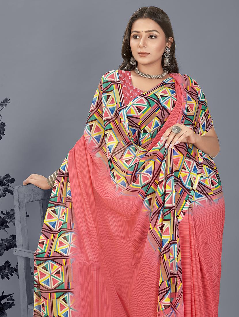 pink printed saree with blouse - 21407950 - Standard Image - 1