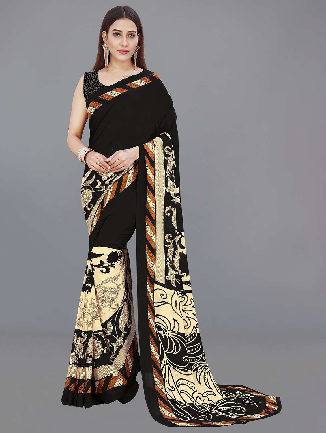 women printed saree with blouse