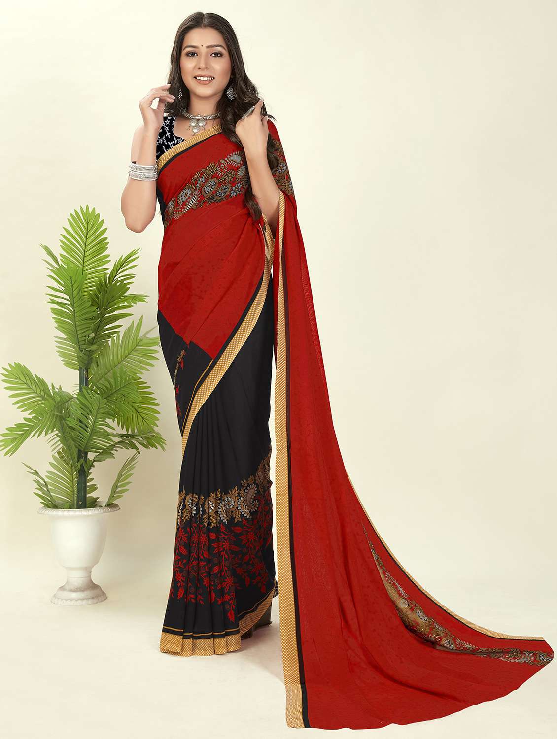 women printed saree with blouse