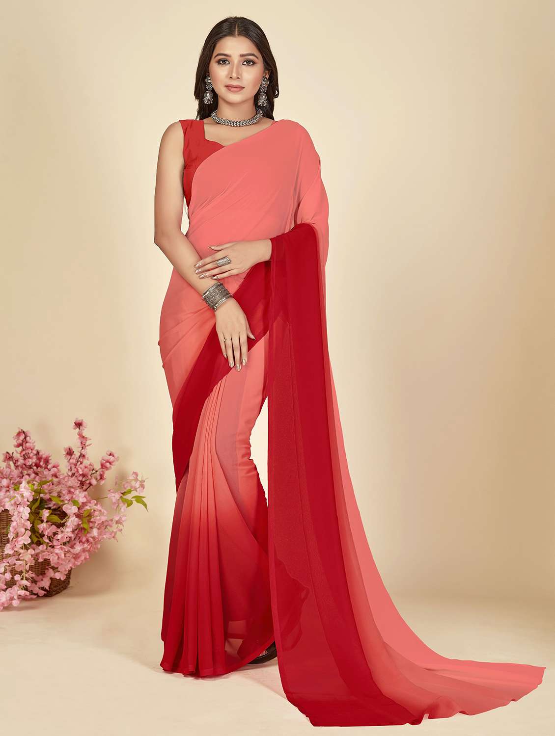 women printed saree with blouse