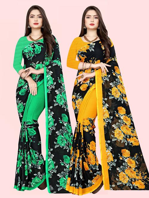 pack of 2 printed casual wear sarees with blouse - 21409626 - Standard Image - 0