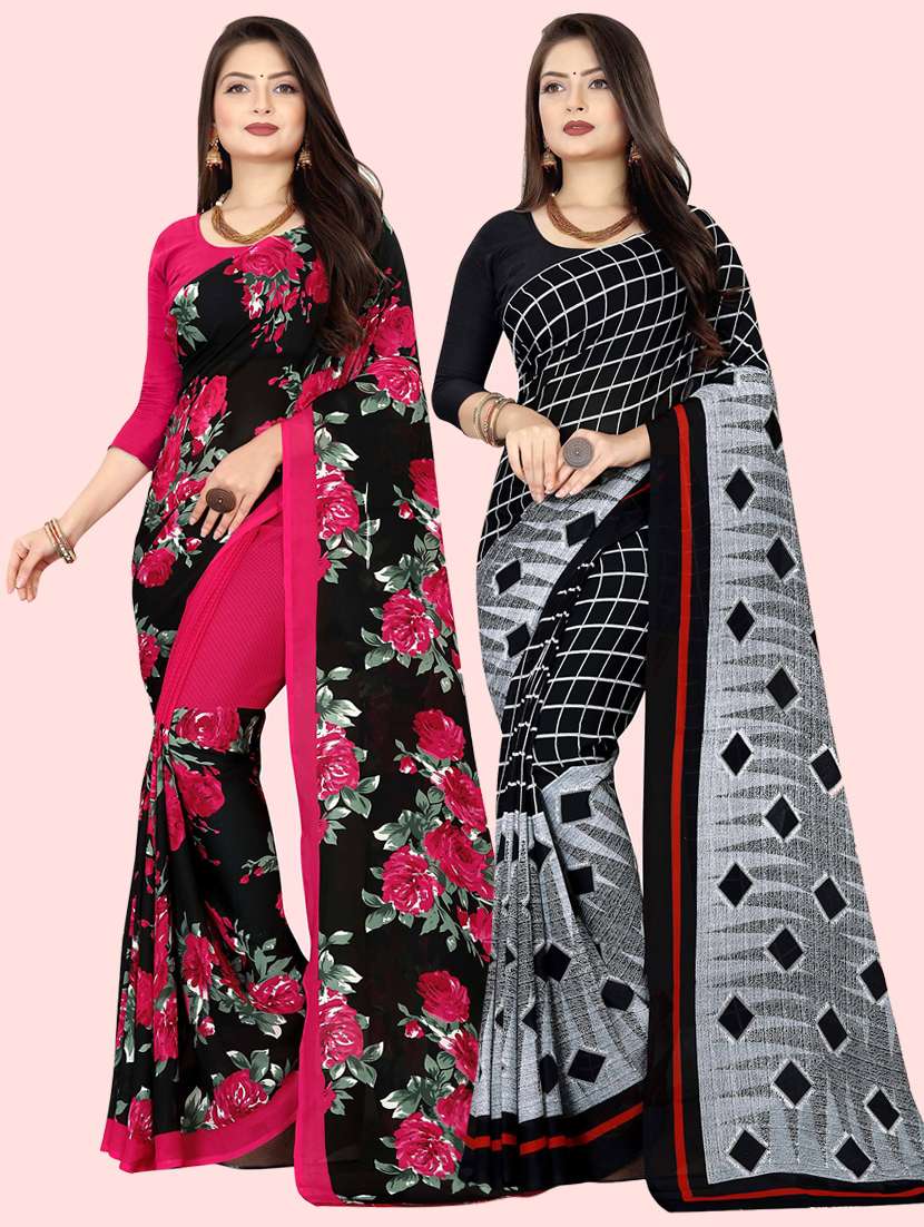 pack of 2 multi colored combo saree with blouse - 21410121 - Zoom Image - 0
