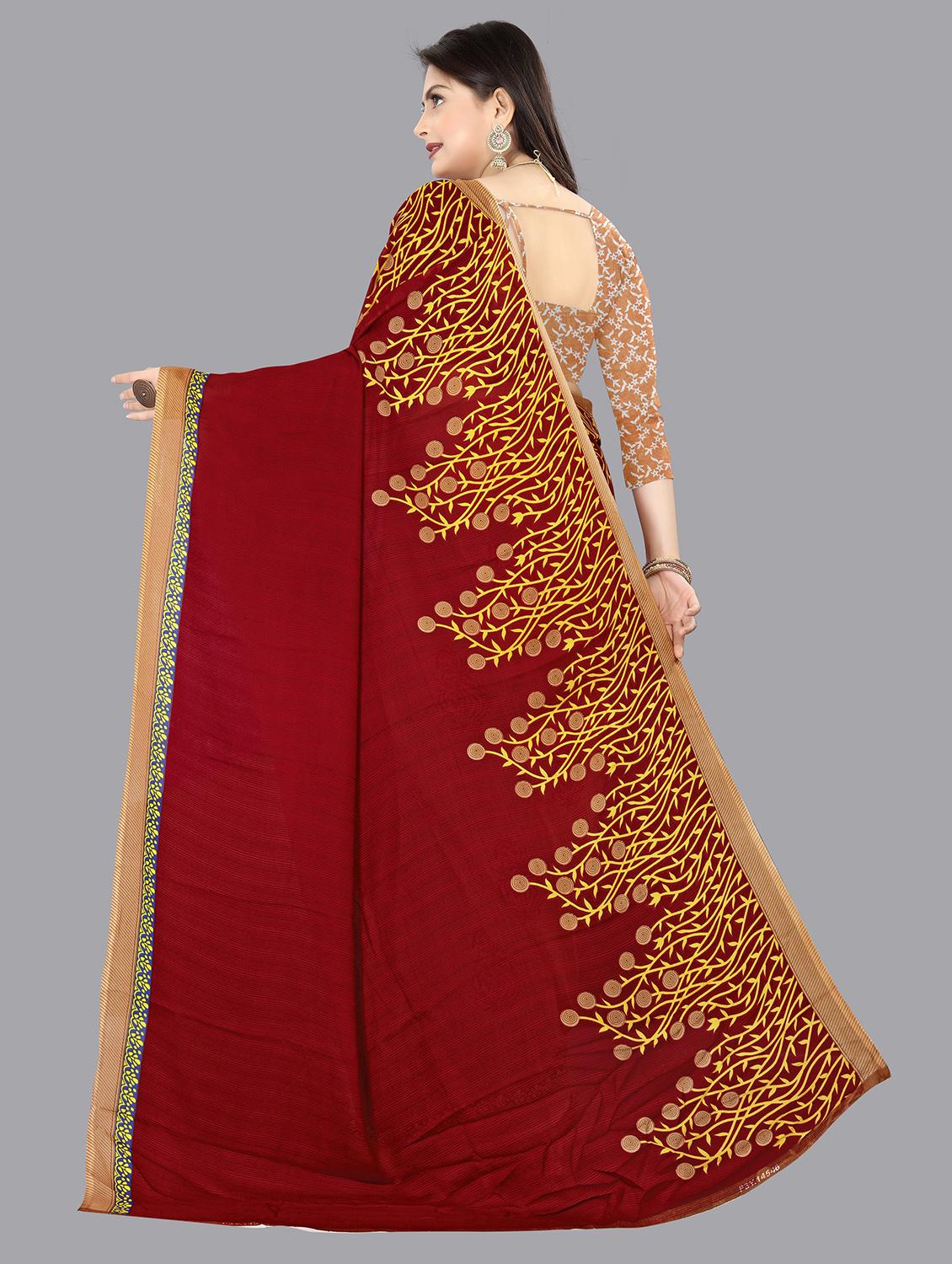 women maroon printed georgette saree with blouse - 21410639 - Standard Image - 1