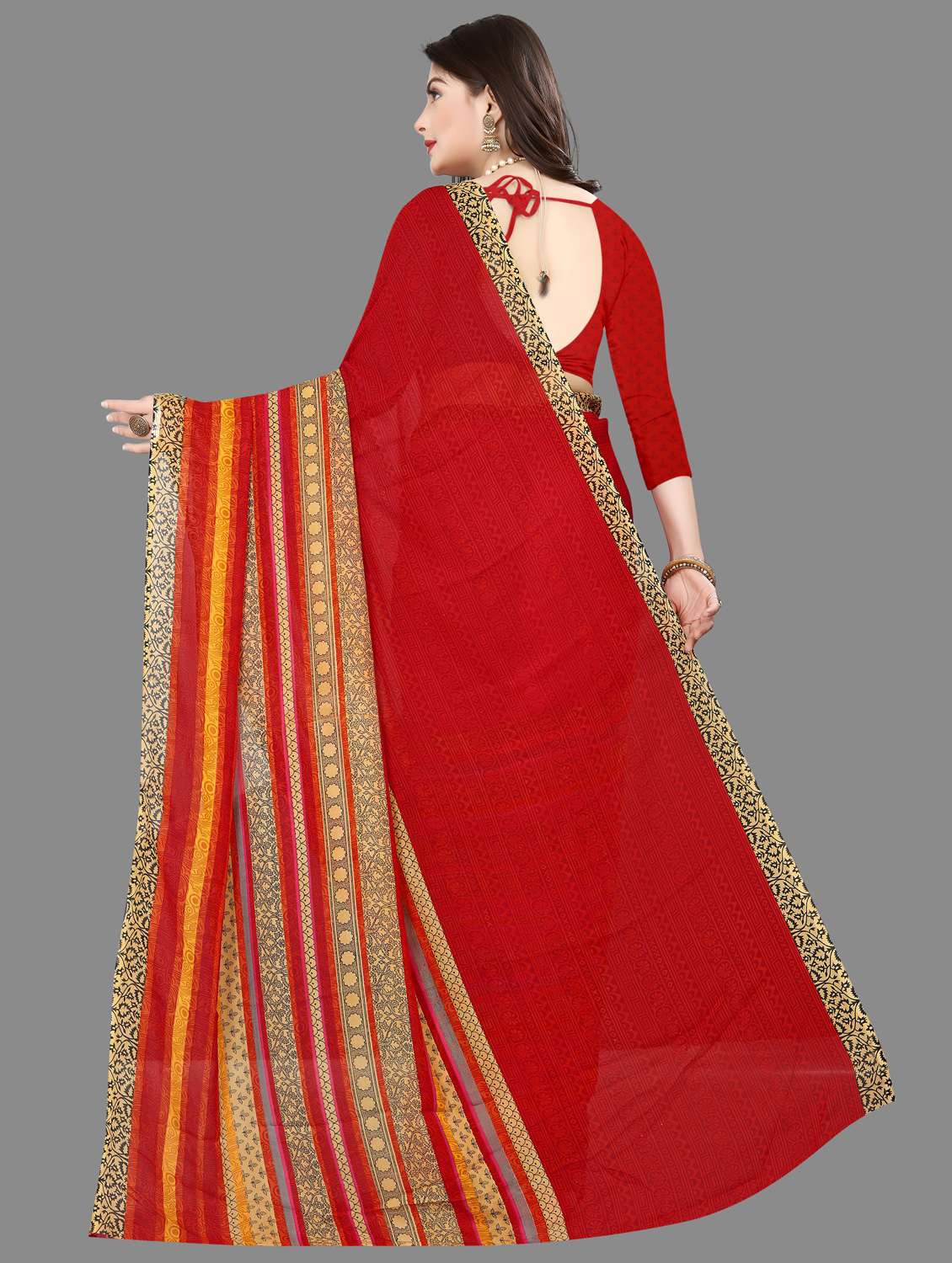 woemn red printed georgette saree with blouse - 21410643 -  Standard Image - 1