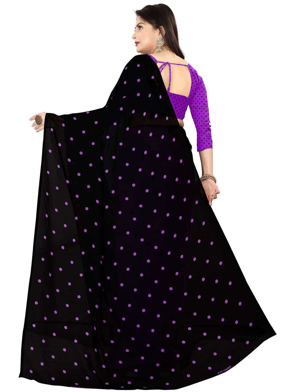 women purple polka dots printed saree with blouse - 21410675 -  Standard Image - 1