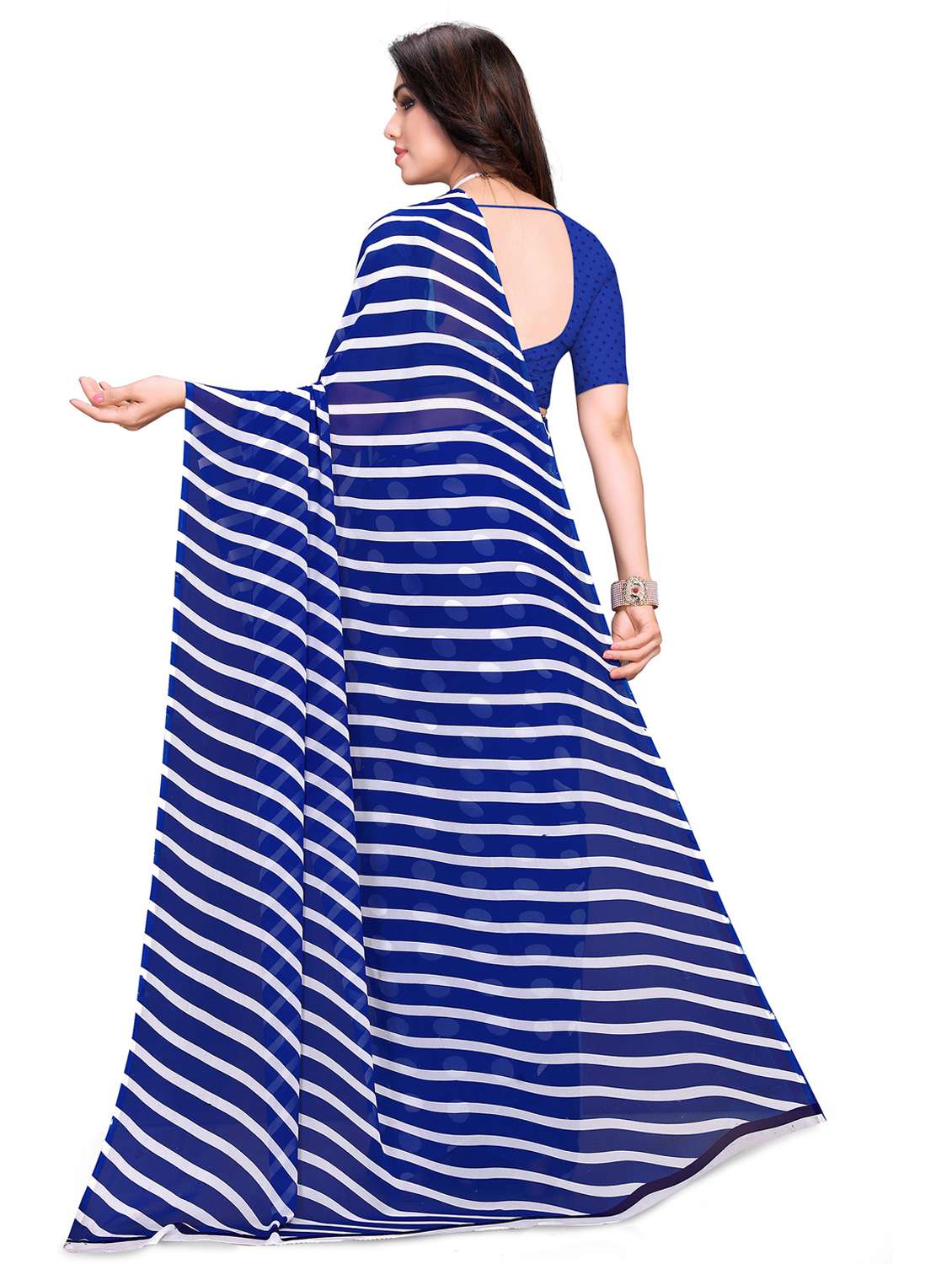 women blue polka dots printed saree with blouse - 21410686 -  Standard Image - 1