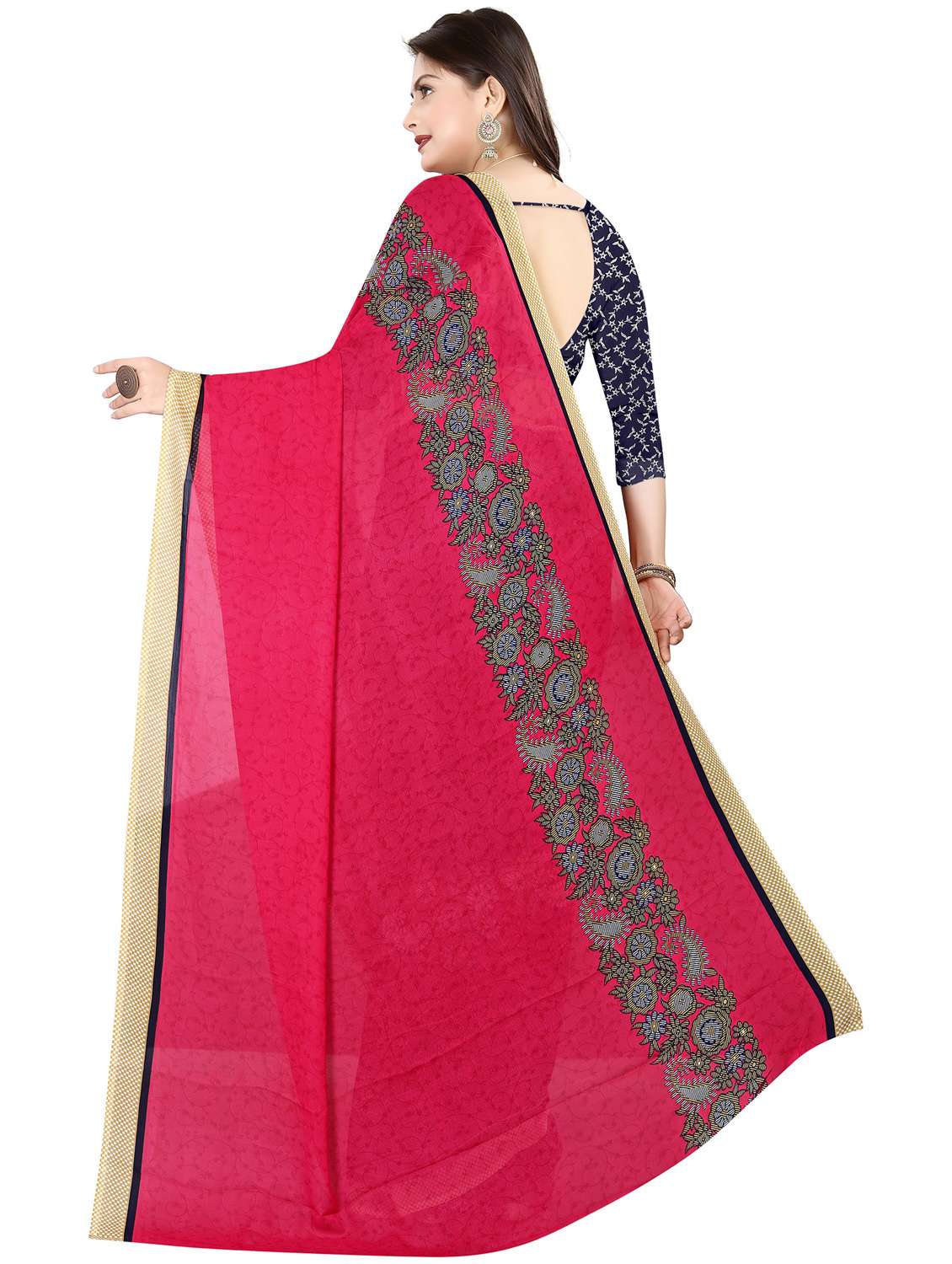 women pink printed geogette saree with blouse - 21410689 -  Standard Image - 1