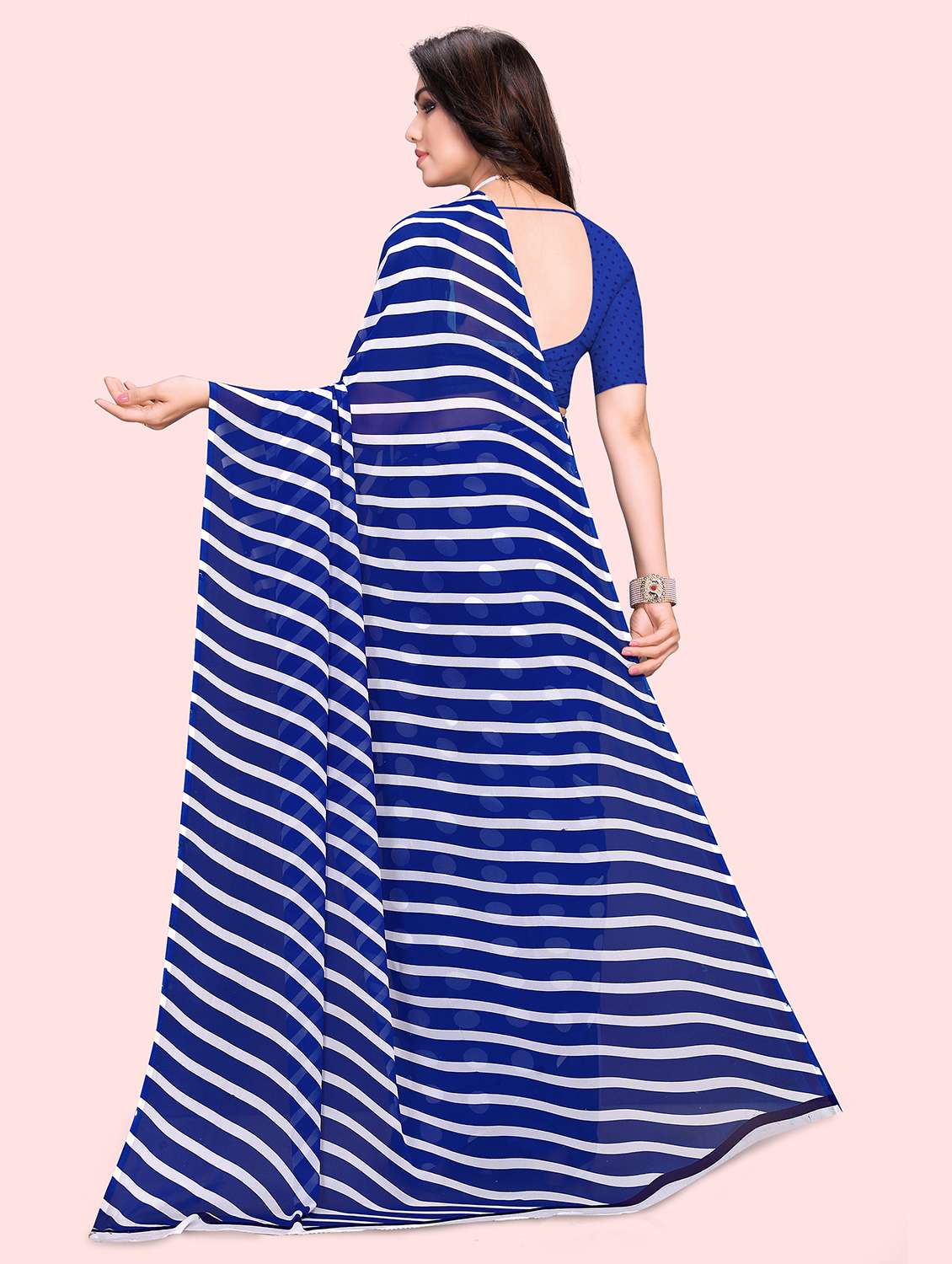 women blue polka dots printed saree with blouse - 21410692 -  Standard Image - 1