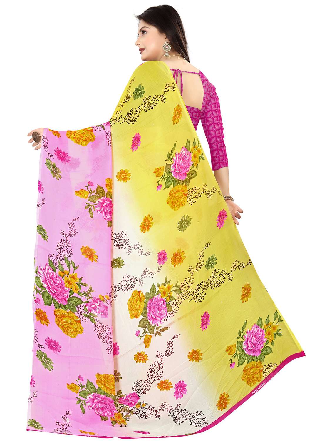 women pink floral printed saree with blouse - 21410693 -  Standard Image - 1