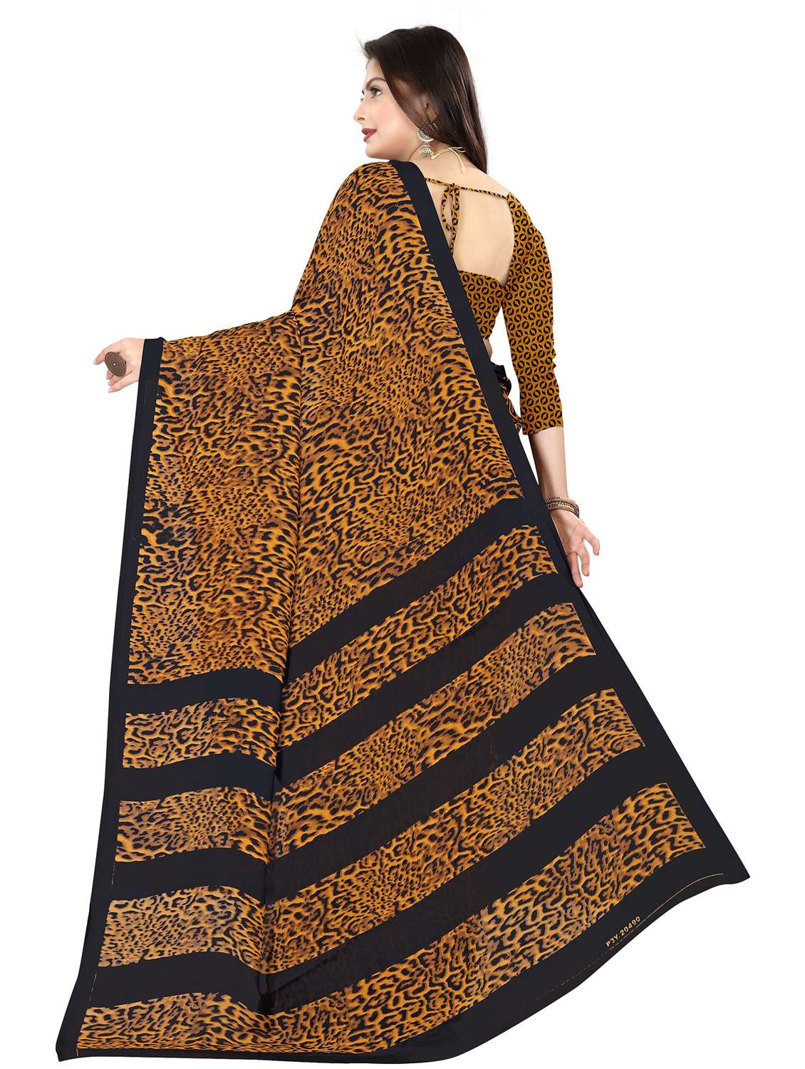 women mustard animal print saree with blouse - 21410696 - Standard Image - 1