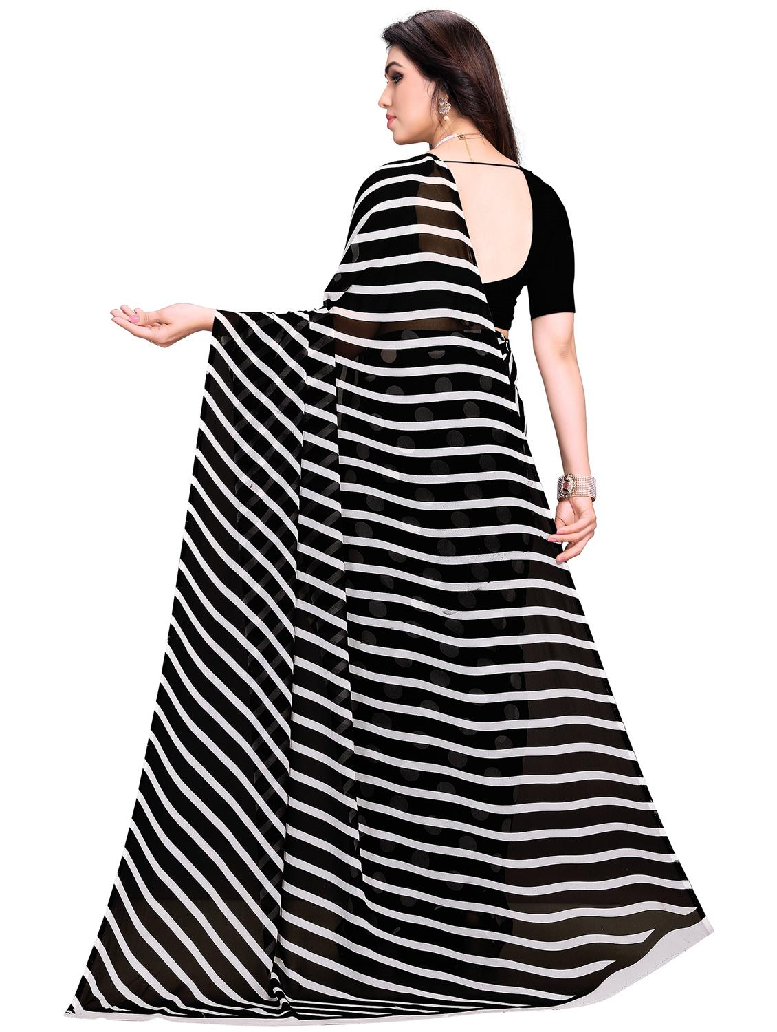 women black polka dots printed saree with blouse - 21410697 -  Standard Image - 1
