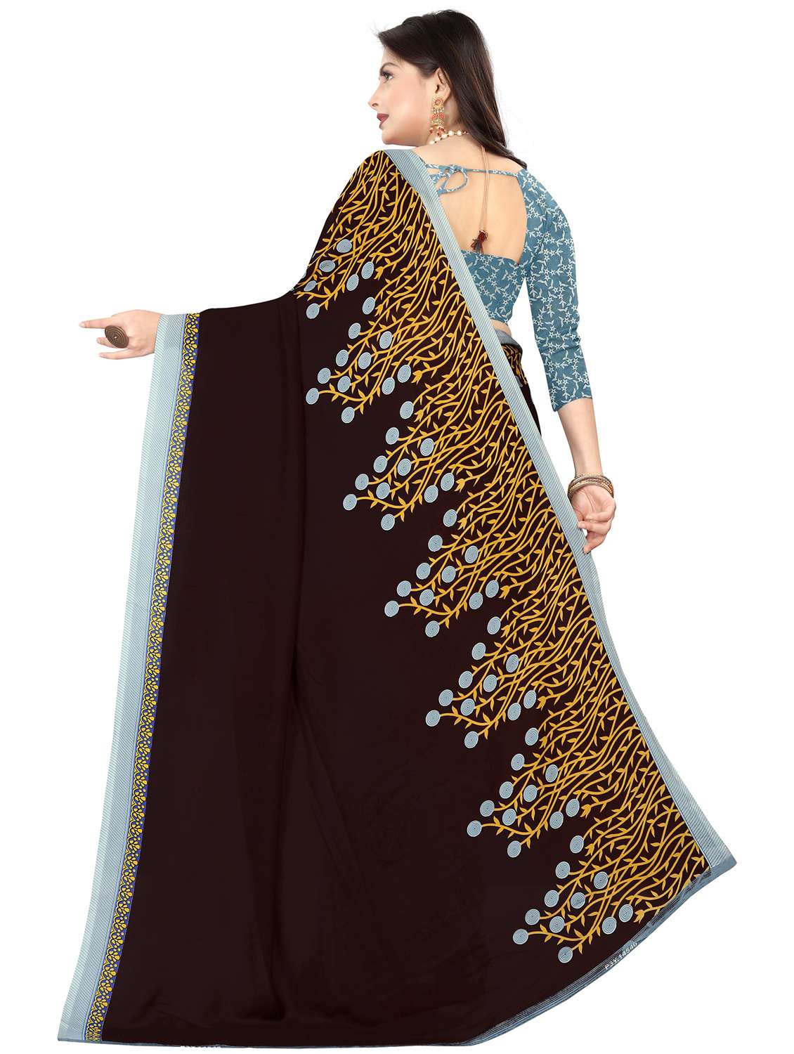 women grey printed georgette saree with blouse - 21410717 -  Standard Image - 1