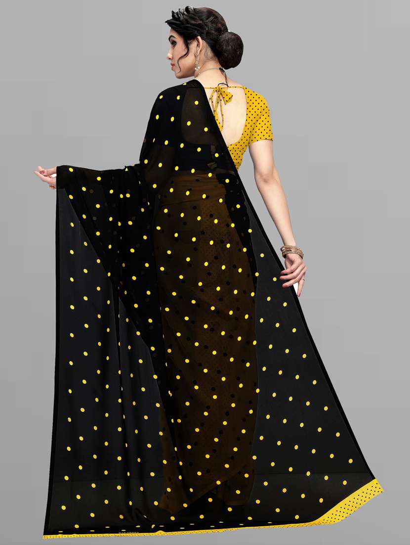 women black polka dots printed saree with blouse - 21410783 -  Standard Image - 1