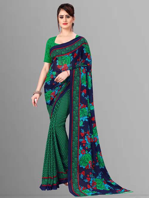 women green floral printed saree with blouse - 21410784 - Standard Image - 0