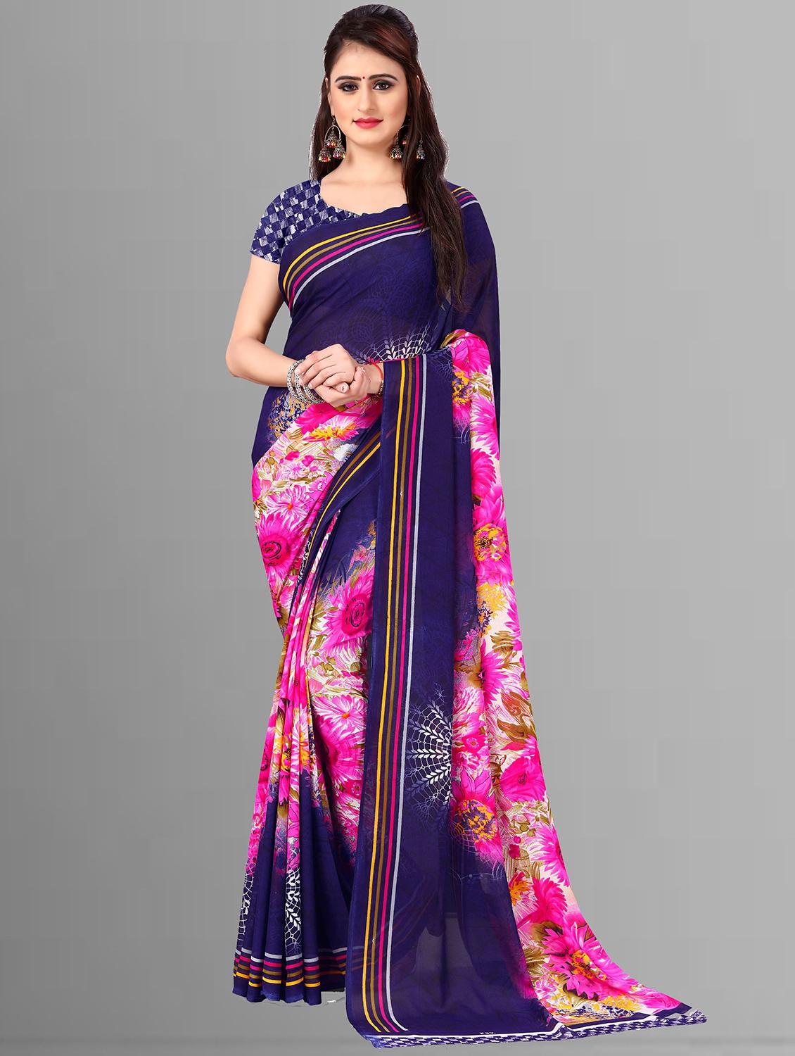 women blue floral printed saree with blouse - 21410789 -  Zoom Image - 0
