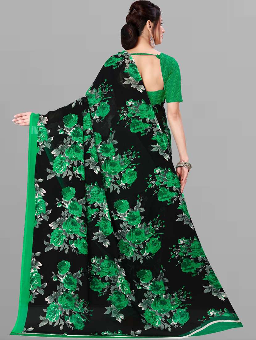 women black floral printed saree with blouse - 21410791 -  Standard Image - 1