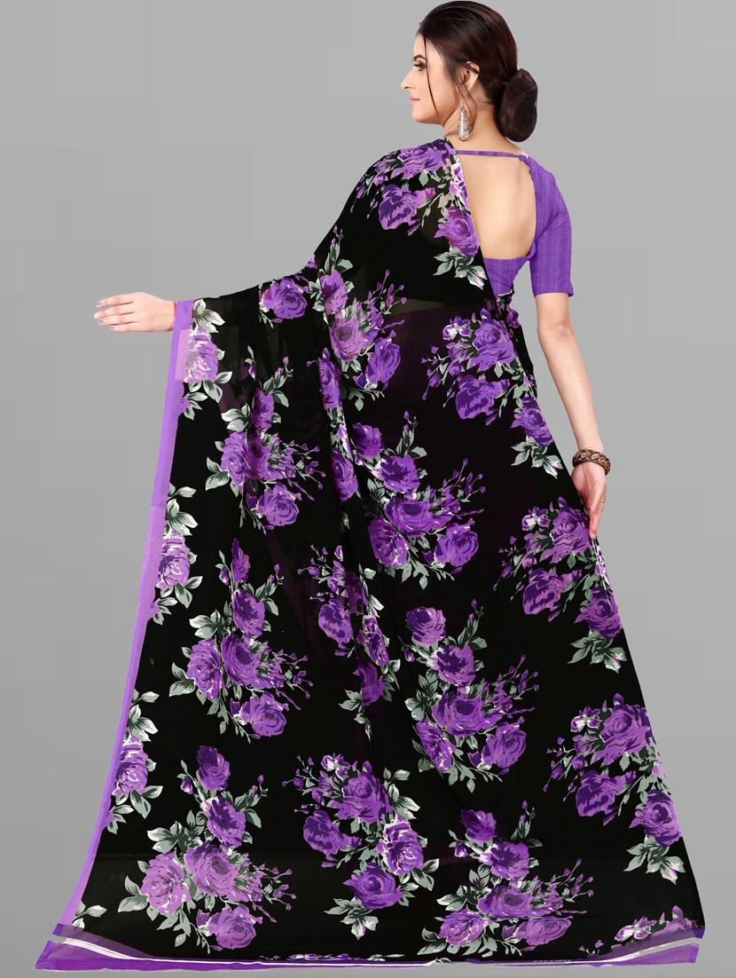 women black floral printed saree with blouse - 21410796 - Standard Image - 1