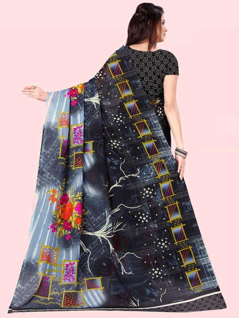women grey printed georgette saree with blouse - 21410800 -  Standard Image - 1