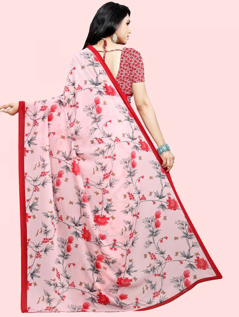 women pink floral printed saree with blouse - 21410804 -  Standard Image - 1