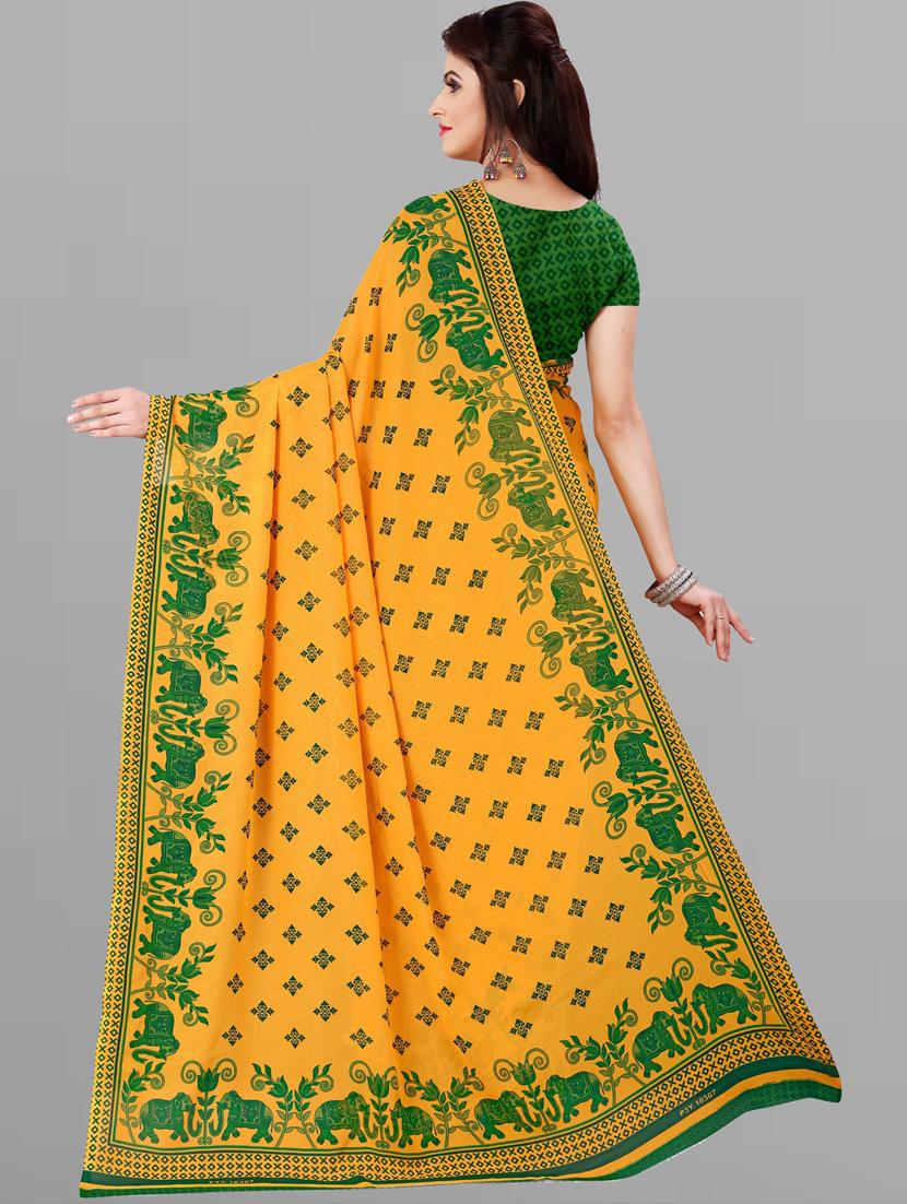 women yellow printed georgette saree with blouse - 21410809 - Standard Image - 1