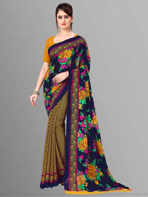 women blue floral printed saree with blouse - 21410815 - Standard Image - 0